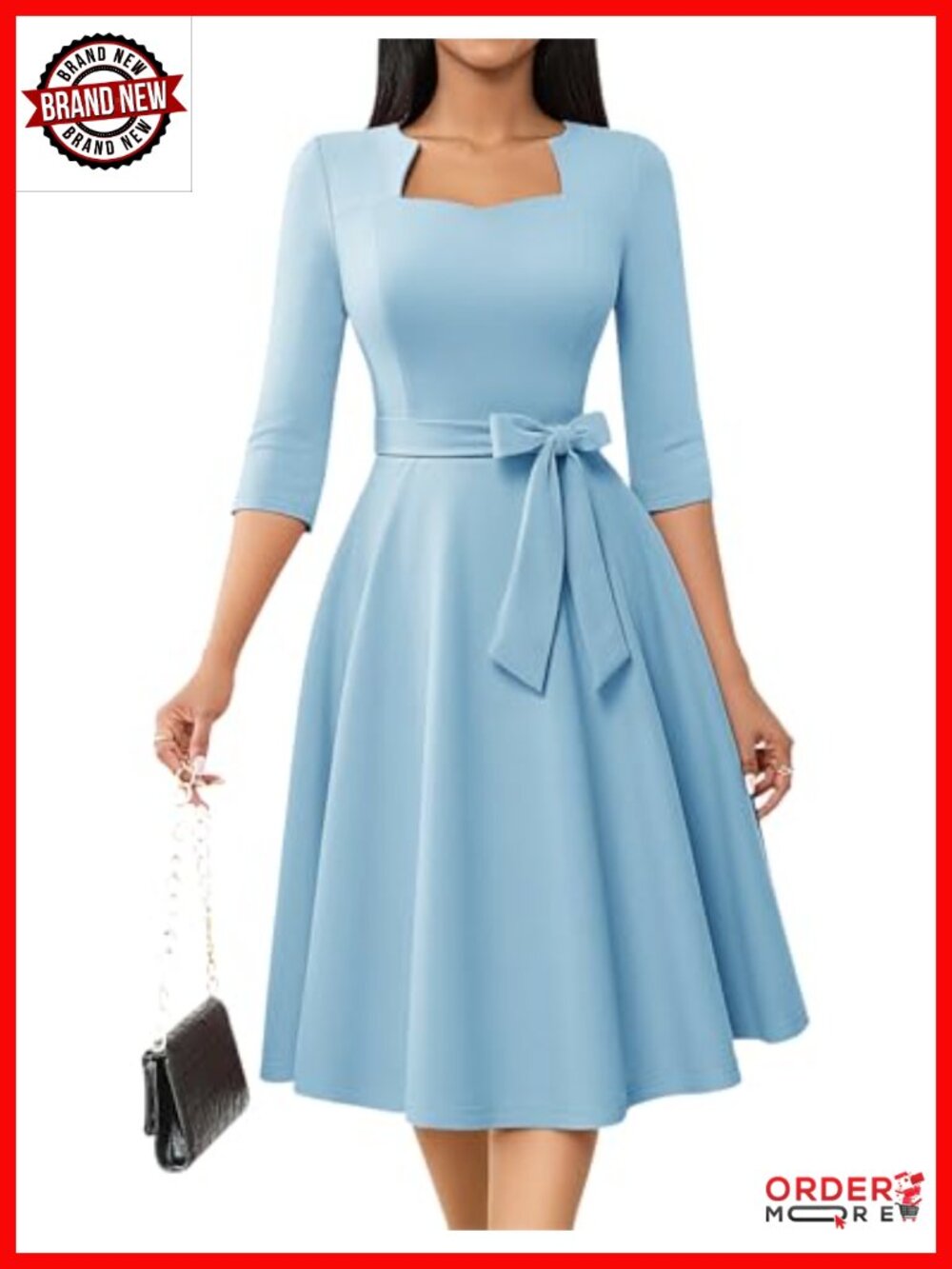 Elegant A-Line Cocktail Dress with Square Neck and Detachable Belt